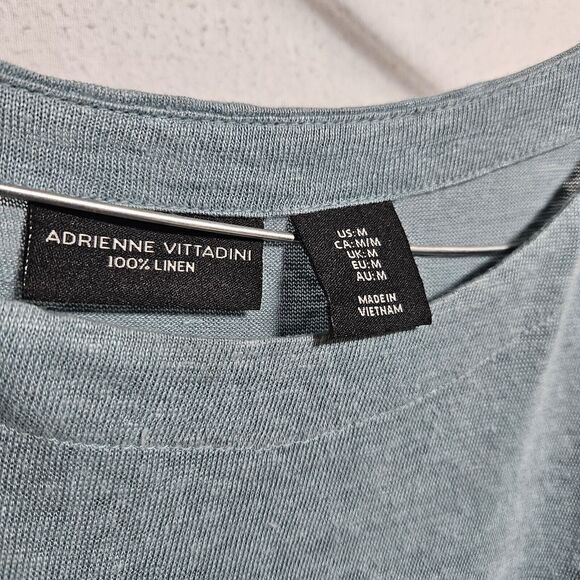 Adrienne Vittadini 100% Linen TEAL BLUE Light weight Tab sleeve top Women's M - Picture 2 of 7